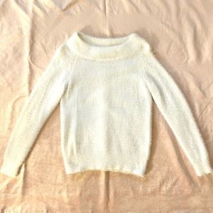 SHEIN Fuzzy White Boatneck Sweater like new